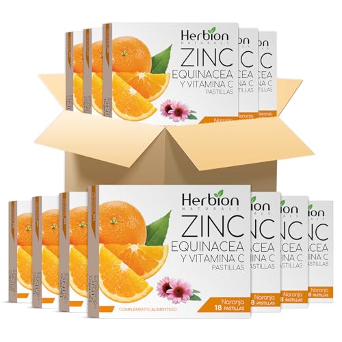 Pastillas de Zinc, Equinácea y Vitamina C de Herbion Naturals con Sabor Natural a Naranja-Suplemento Dietético, Paquete de 48 Cajas (18 Pastillas por Caja)