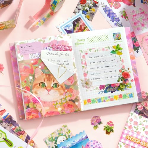 Image of WEMOL Vintage Journal Scrapbook Pack Kit for Art Journaling Bullet, Planners DIY Paper Stickers, Craft Kits Notebook, Collage Album Aesthetic Sticker (Pink Flower)