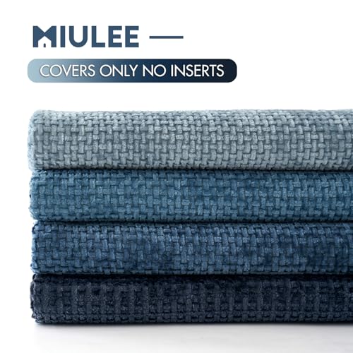 Image of MIULEE Pack of 4 Couch Throw Pillow Covers 16x16 Inch Neutral Blue Soft Decorative Chenille Pillow Covers Farmhouse Accent Cushion Covers for Boho Western Spring Coastal Decor Sofa Bed Living Room