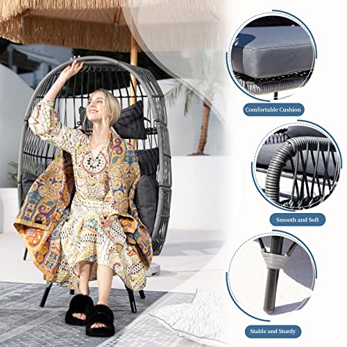 Radiata Oversized Outdoor Conversation Wicker Egg Chair 440Lb Capacity For Backyard, Porch, Balcony, Garden（Grey） #TOP2