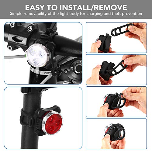 Andoer Conjunto de luzes de bicicleta à prova d'água USB recarregável para bicicleta dianteiro e tr