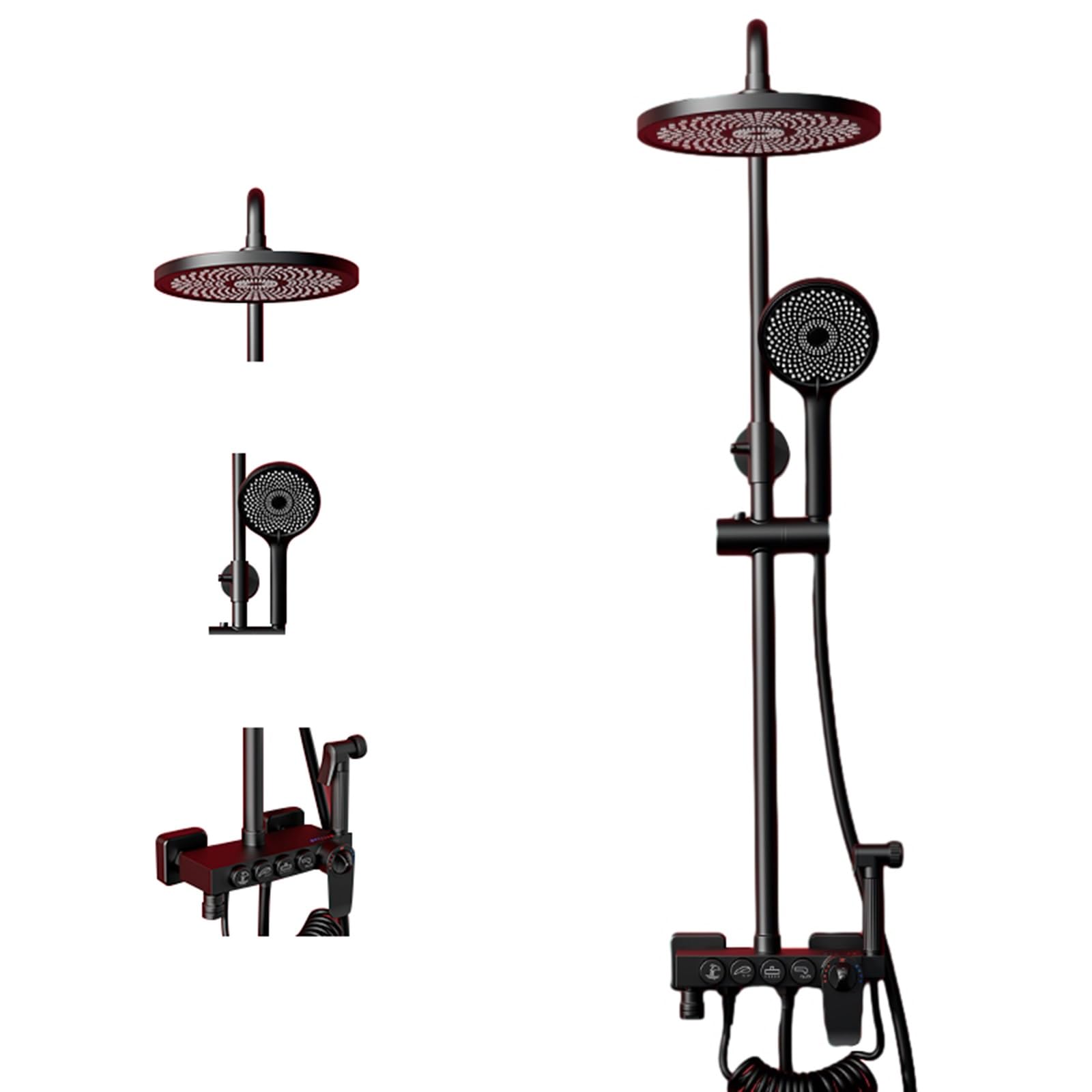 Système de douche thermostatique avec mitigeur mural et pommeau rond