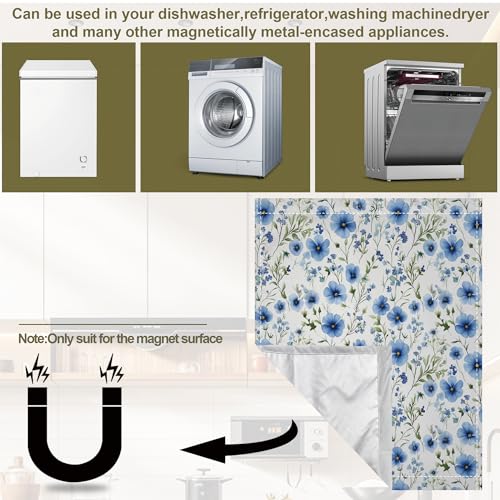 Image of Blue Floral Magnetic Dishwasher Cover,Cornflower Dishwasher Covers for The Front Magnetic Dishwasher Panel Decal Cover for Kitchen 23x26inch