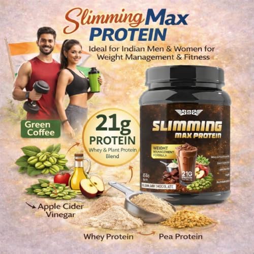 Image of SOS Nutrition Slimming Max Protein Powder | Weight Management for Men & Women | 21g Whey + Plant Protein Blend | Green Coffee & Apple Cider Vinegar | Multivitamins & Minerals | Lean Muscle & Metabolism Support (Dark Chocolate, 454g)