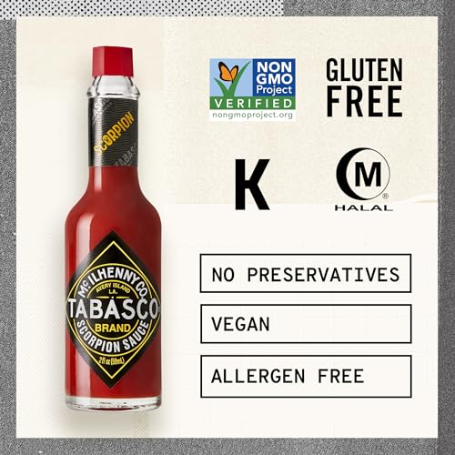 Image of TABASCO Brand Scorpion Sauce, Fiery & Intense Hot Sauce, Glass Bottle, Bold & Hot, Scorpion Pepper, Guava & Pineapple Blend, Great on Tacos & More, 2 Fl Oz (Pack of 1)