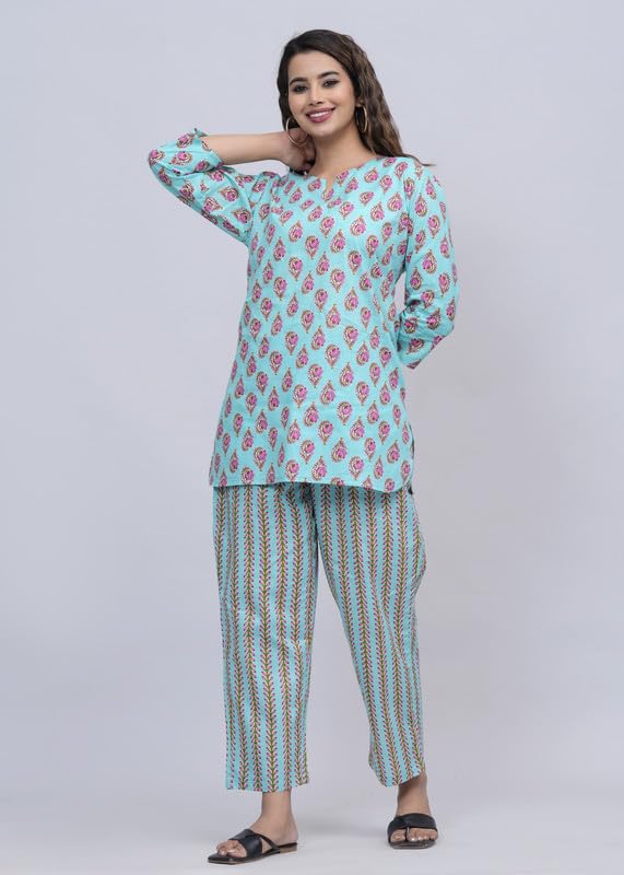 Image of Cotton Printed Night Suit for Women's Shirt and Pyjama Set Sleep wear Set for Womens and Girls
