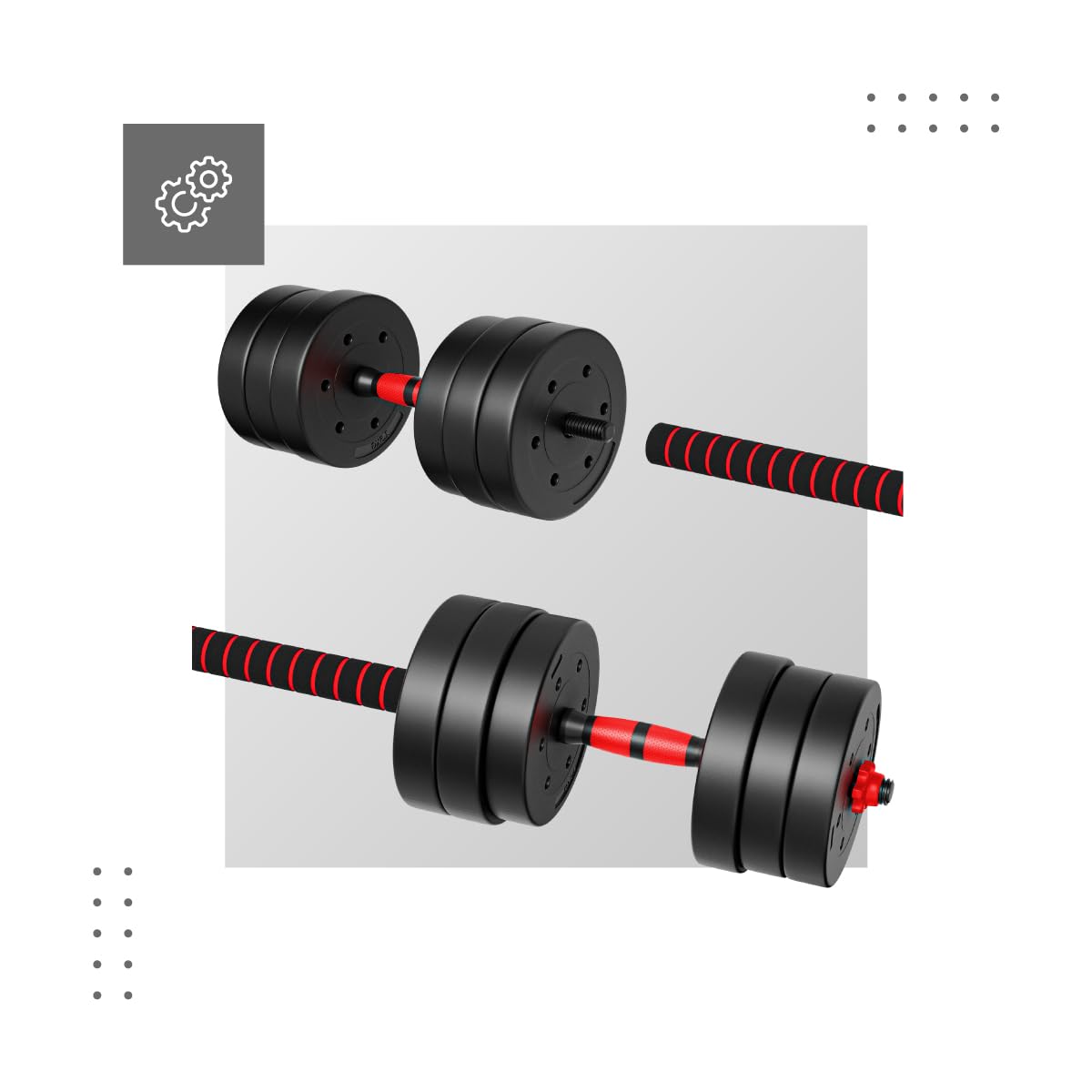 ATHLER Lion | Verstellbares Hantelset Kurzhantel Langhantel Kettlebell | 2-in-1 Hanteln 20–65 kg | Home Gym Fitness Krafttraining Set | Aerobic Gewichtstraining | 1 Set