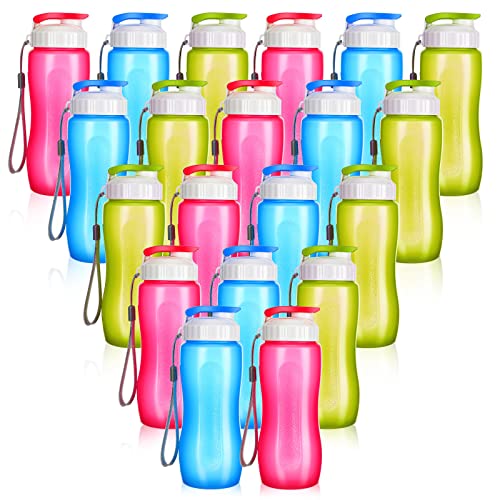 Rtteri 20 Pcs Water Bottle Bulk 17 oz Plastic Reusable Sports Bottles Bulk, Leakproof Drink Flip Top with Handle Strap for Kids, Adults, Teams, Summer, School, Office, Gym, Fitness, Outdoor, Gifts