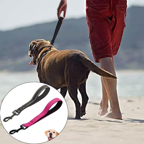 MEISO 2 Stück Hundeleine, 30cm Kurzführer Hund, Hundeleine aus Nylon mit Gepolstertem Griff, Taktische Kurze Hundeleine, Kurze Leine, für Mittelgroße Hunde Große Hunde (Schwarz + Rosenrot)