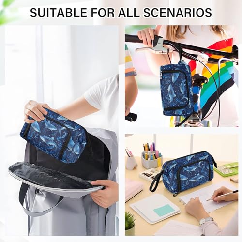 Image of Fisyme Cute Watercolor Whale Sharks Pencil Case Large Capacity Pen Bags Box Big Makeup Pouch Organizer