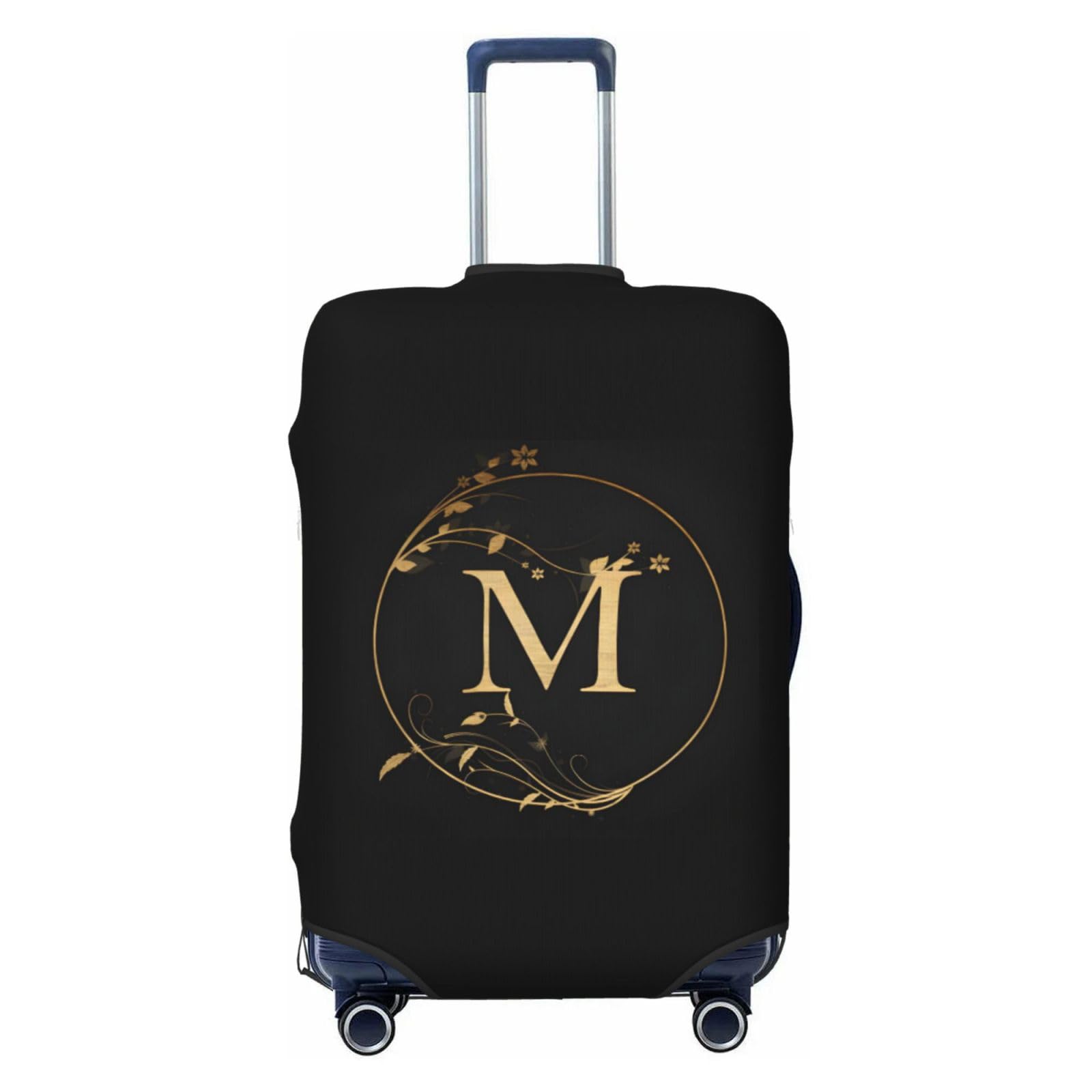 Pupohipo Vintage Golden Letter M Travel Luggage Cover Suitcase Protector Bag, Fits 18-32 Inch Luggage, Double-Sided Printed Suitcase Sleeve For Kid