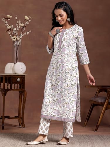 Image of Libas Womens Printed Cotton Straight Kurta With Trousers | daily wear suit