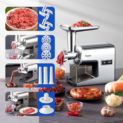 Image of Electric Meat Grinder,3000 Max Heavy Duty Stainless Steel Meat Mincer with 2 Blades,3 Grinding Plates,3 Sausage Stuffer Tubes & Kubbe Kit for Home & Kitchen Using