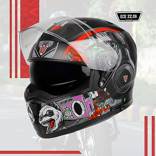 Image of Ignyte IGN-7 Bug ECE 22.06 /ISI /DOT Certified Full Face Graphic Helmet with Outer Anti-Fog Clear Visor and Inner Smoke Sun Shield