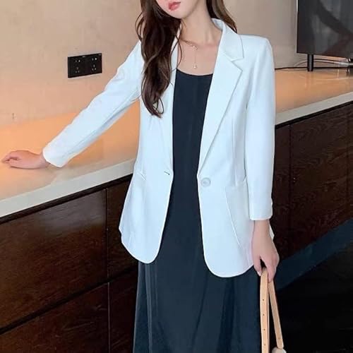 Blazers femininos paletós ternos manga longa jaqueta slim fit blazer (Branco,M)