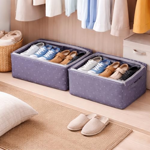 Image of DecorTwist Transparent Shoe Storage Box for Closet & Under Bed | Foldable Dustproof Plastic Organizer for Shoes, Clothes & Blankets (Style 3, Pack of 2)
