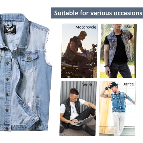 Image of JYG Denim Vest for Men Casual Stretchy Trucker Jean Vests Fashion Vintage Sleeveless Jacket Vest