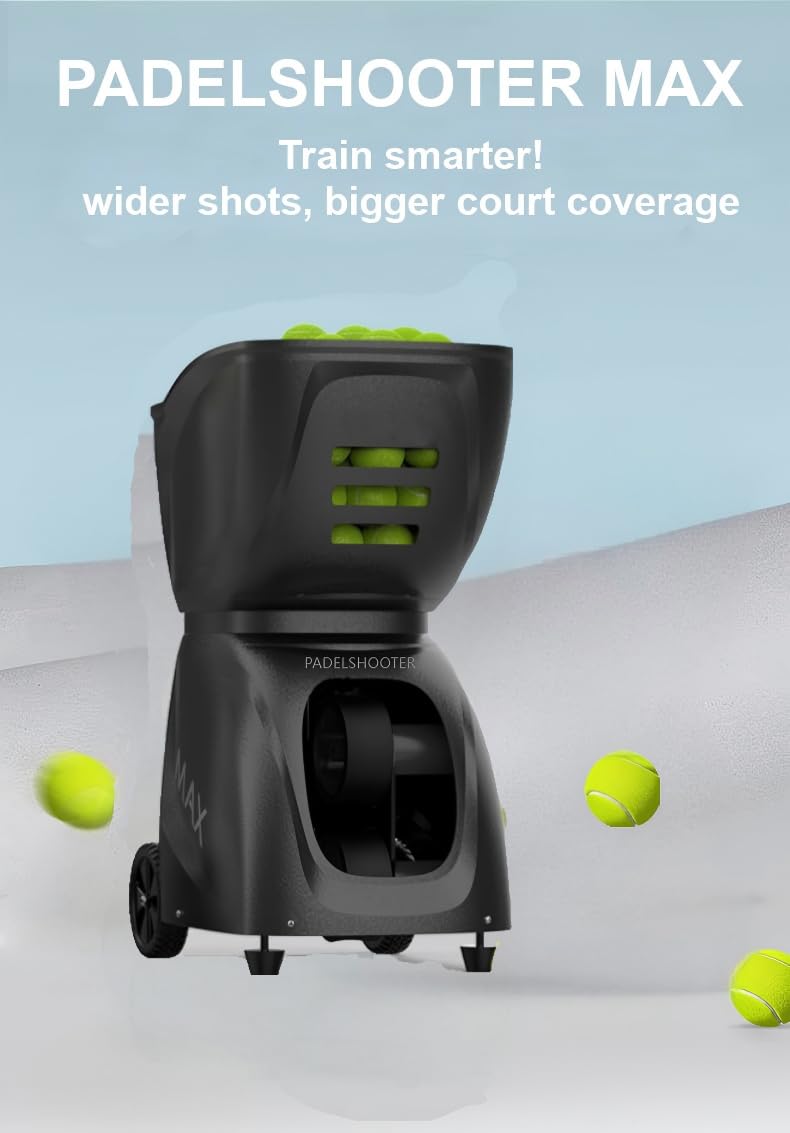 Padel Shooter MAX – maszyna do piłek Padel Ball Machine Padel Ballmaschine-Máquina de Pádel-The Ultimate Padel maszyna do piłek z ulepszoną funkcją zdalnego sterowania – ekstra szeroki zasięg!
