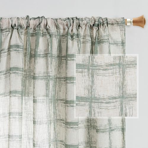 Image of MYSKY HOME Living Room Curtains Nice Vertical Elegant Style for Patio Pergola Gazebo, Soft Touch Plaid Light Filtering Drapes for Doorways Sliding Glass Door, 50 inch Wide x 95 inch Long, Sage Green, 2 PCs