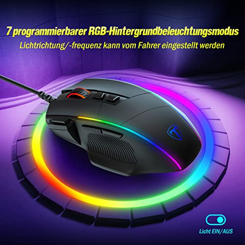 RGB Gaming Maus, ergonomische PC Maus mit Kabel, Chrom RGB Hintergrundbeleuchtung, 8000 DPI einstellbar, 8 programmierbare Tasten, Feuertaste, optische Computer Maus Gamer für Windows Mac (Schwarz) - Image 5