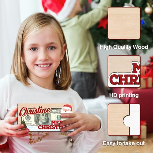ubmpj Personalized Christmas Money Holder 2025 with Your Name Wooden Custom Cash Holder Customized Gift for Family Holiday Christmas Decoration4