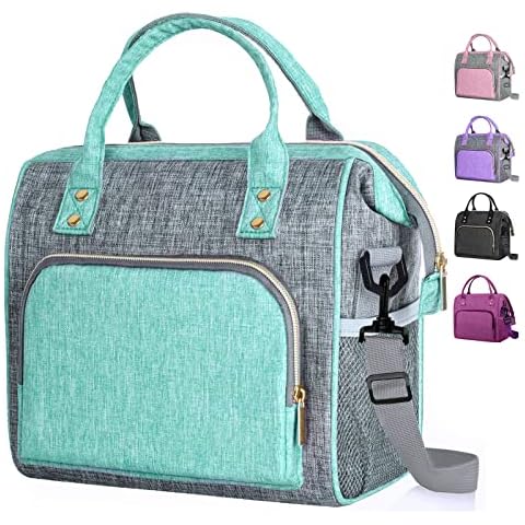 WONDAY Insulated Lunch Bag for Women, Reusable Leakproof Large Lunch Box with Adjustable Shoulder Strap, Multi-Pocket Lunch Bag Women for Work, Office, Picnic, Outdoor(Green) Cover