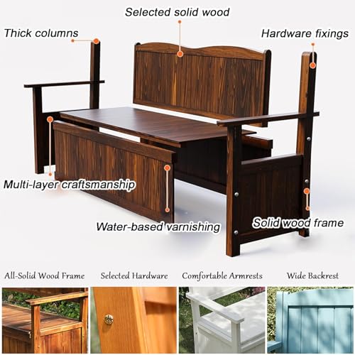 Banc de rangement extérieur, boîte de terrasse de jardin en bois avec dossier, banc de patio 2 places pour outils de jardin et jouets de piscine, capacité de poids de 250 kg