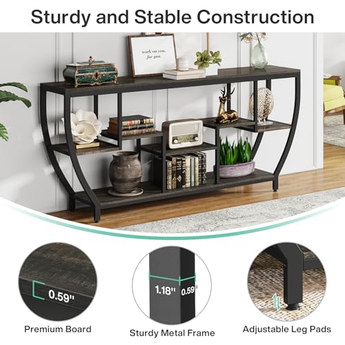 Image of Tribesigns 70.9 Inch Long Sofa Table with Shelves, Rustic Console Table with Storage, Industrial Entryway Table TV Stand, Behind Couch Table Accent Tables for Living Room, Hallway, Foyer, Dark Grey