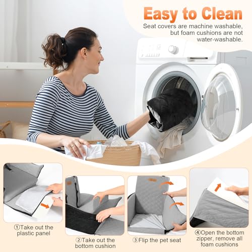 Tivray Erhöhter Hundesitz fürs Auto, Hunde Autositz für kleine & mittlere Hunde bis 16 kg, Abnehmbar & Waschbar, Memory Foam Hundesitz mit 2 Taschen & 3 Sicherheitsgurten, Schwarz+Grau