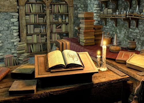 Laboratoire photographie fond Halloween avec livres et grimoires