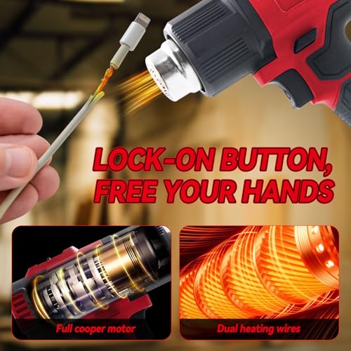 Cordless Heat Gun for Milwaukee 18V Battery, Hot Air Gun with 5 Nozzles, 2-Temp Settings Max 550°C for Shrink Tubing Vinyl Wrap Crafting, Colour Removal, Electronics 5 Cordless Heat Gun for Milwaukee 18V Battery, Hot Air Gun with 5 Nozzles, 2-Temp Settings Max 550°C for Shrink Tubing Vinyl Wrap Crafting, Colour Removal, Electronics - Image 5