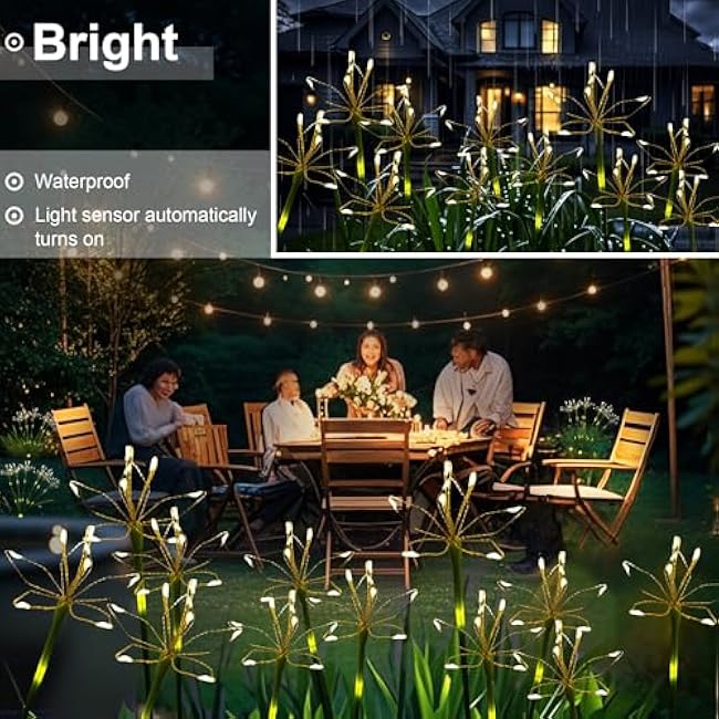 Solar Garden Lights Outdoor: Waterproof 2-Pack DIY Decorative Firework Lights with 2 Modes for Yard Patio Pathway Outside Fairy Decor - Gifts for Women Mom Mothers Day Warm White