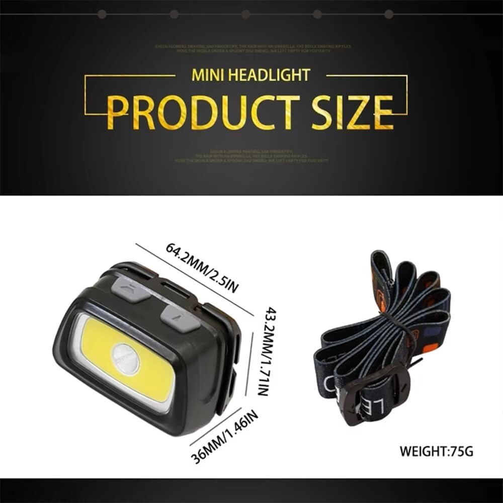 Miniaturowa latarka czołowa 200 lm LED wodoodporna IPX4, stroboskopowa, latarka czołowa(Black)