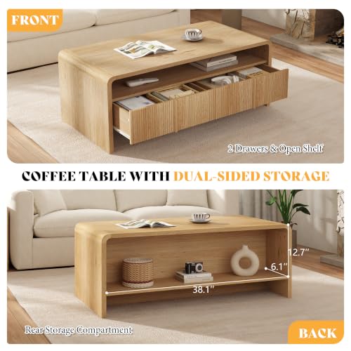 Image of AMERLIFE Fluted Coffee Table with Storage & Rounded Edges