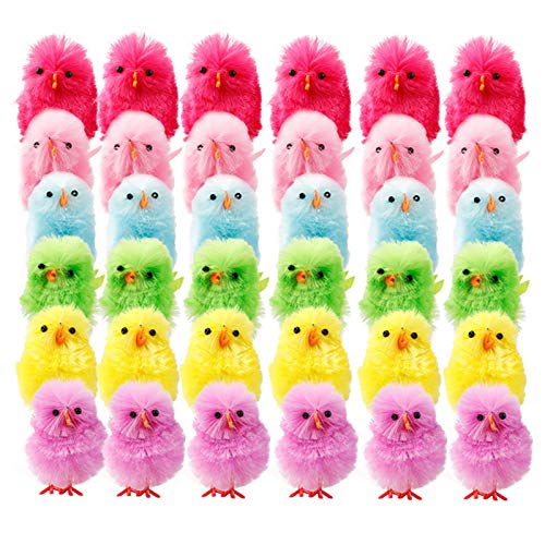 MOOBOM Mini Easter Chicks,36 Pcs Colorful Easter Chenille Chicks Set,Realistic Entertainment Chickens,Cute Fully Easter Chicks,Baby Chicks for Easter Egg Hunt,Easter Party Easter Egg Bonnet Decoration