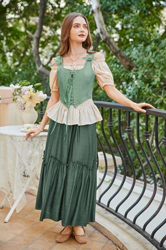 Image of Scarlet Darkness Women's Renaissance Corset Tops Vintage Lace Up Overbust Bustier Bodice Bean Green 14