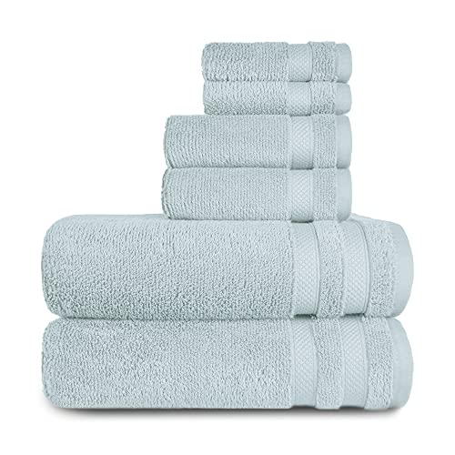 Trident Bath Linen Set, 650 Gsm Cotton Modal Blend, Towels For Bathroom, Super Absorbent, Zero Twist, Super Soft, 6 Piece Set (2 Bath Towels, 2 Hand Towels, 2 Washcloths),(Phantom Blue) #TOP17