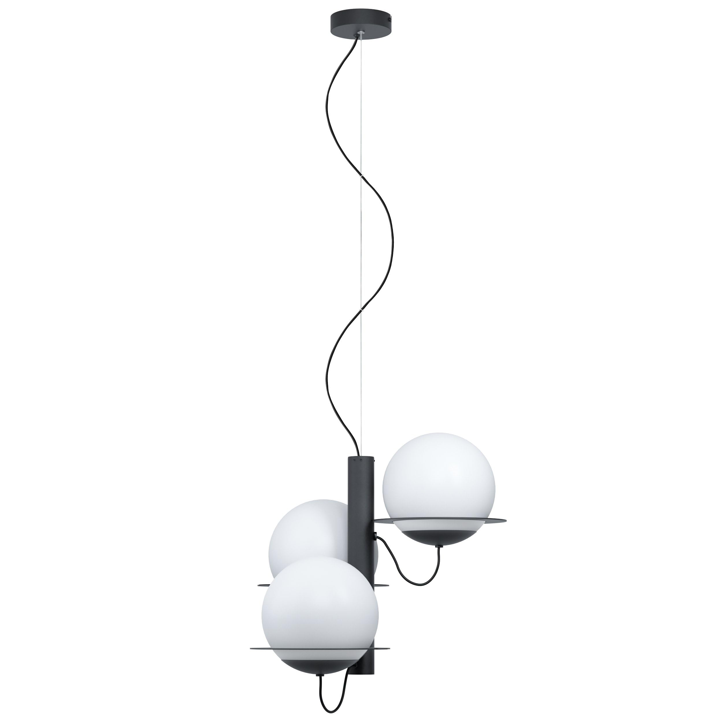 EGLO Pendelleuchte Sabalete, 3 flammige Hängelampe Modern, Hängeleuchte aus Stahl und Glas in Schwarz, Weiß, Opal-Matt, Esstischlampe, Wohnzimmerlampe hängend mit E27 Fassung