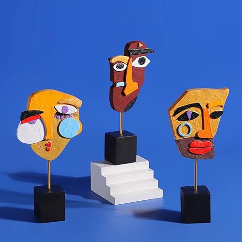 Cozliv Handcrafted Abstract Face Statues, 3Pcs African Art Tribal Figurines For Home Office Decor, Weird Eclectic Home Decor, Sculpture Decor Accent For Bookshelf, Tv Stand, Living Room, Nightstand #TOP16