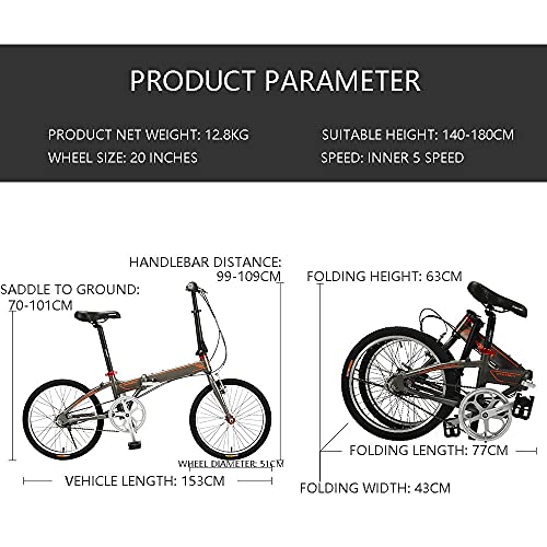 DODOBD Klapprad in 20 Zoll, Fahrrad für Erwachsene, Faltrad mit Variabler Geschwindigkeit Stadtrad, Fahrrad Mit Variabler Geschwindigkeit, Geeignet FüR Das Fahren Im Freien – Bild 3
