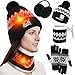 JaGely USB Heated Hat Scarf Set Winter Knitted Beanie Hats Ear Muffs Gloves Touch Screen Texting Warm Gloves Neck Warmer for Women