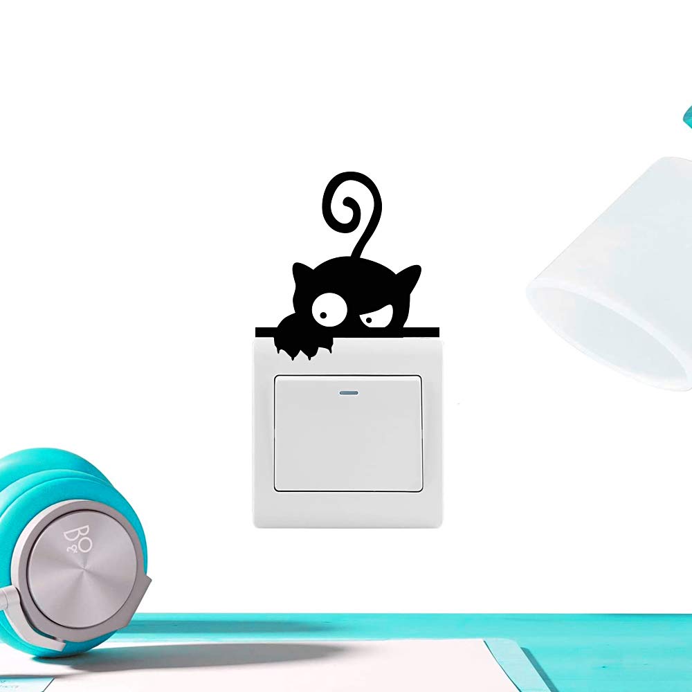 MEJOSER 20PCS Interrupteurs Stickers Commutateur Autocollant Noir PVC Sticker Plinthe Souris Imperméable pour Décorations Muraux Mignon Chat Rat Créatif