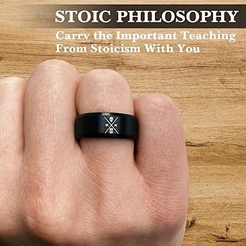 STOIC STORE UK Memento Mori Ring - Stainless Steel Skull Ring For The Practicing Stoic - Black Momento Mori Ring With Minimalist Logo Design, Pinky Ring For Men Women3