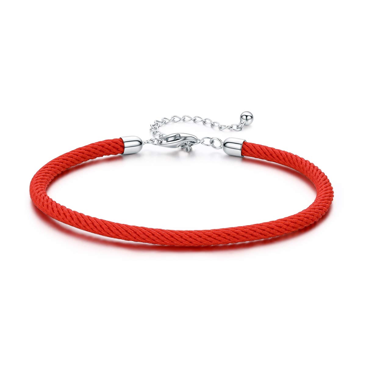 YCTTKDD Klassisches rotes geflochtenes Glücksseil, zarte verstellbare Damenspange mit Sterlingsilber-Schnittstelle