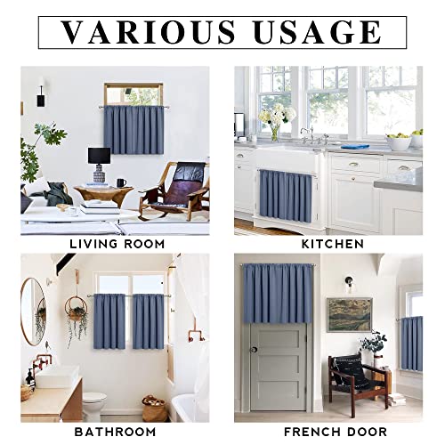 RYB HOME RV Curtains for Camper Windows - Soft Thermal Insulated Small Window Curtain Tiers for Cafe Kitchen Bedroom Basement Glass Door Window, W 42 x L 30 inches, Stone Blue, 2 Panels