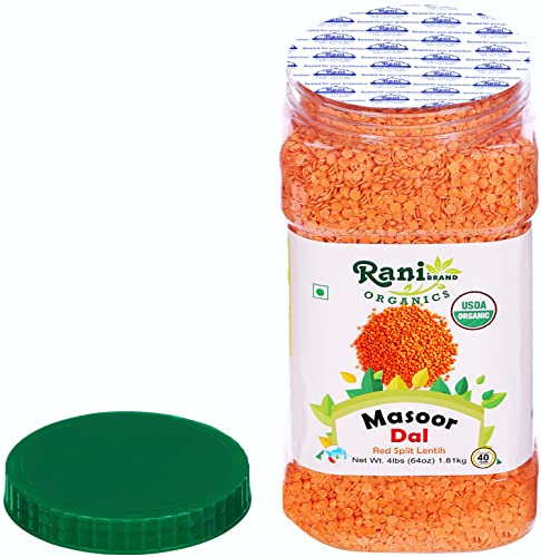 Image of Rani Organic Masoor Dal (Red Split Lentils) 64oz (4lbs) 1.81kg Bulk PET Jar ~ All Natural | Vegan | Gluten Friendly | NON-GMO | Indian Origin | USDA Certified Organic