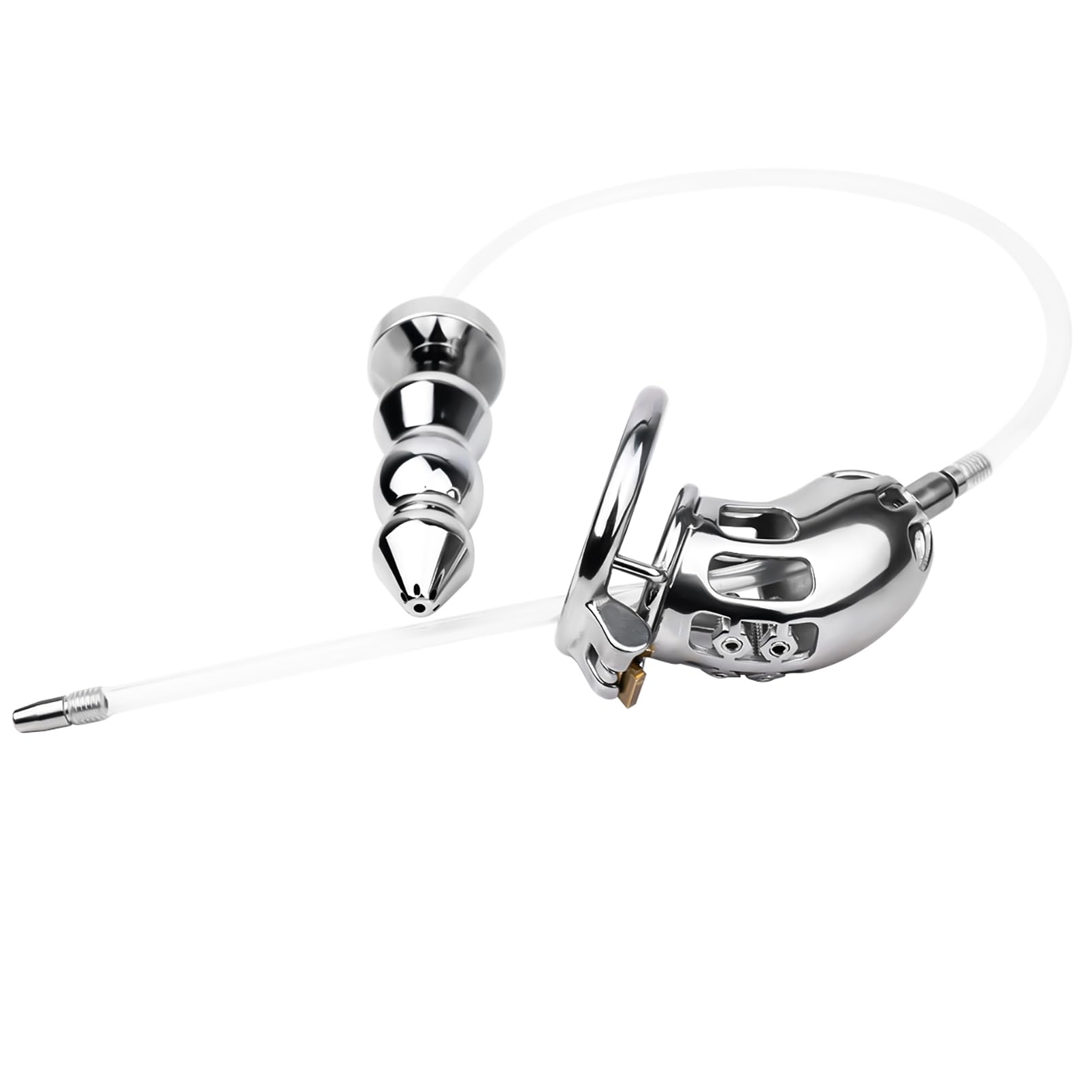 Cage de chasteté avec buttplug et ceinture en cuir pour hommes SM jouets sexuels (Large, 45mm)