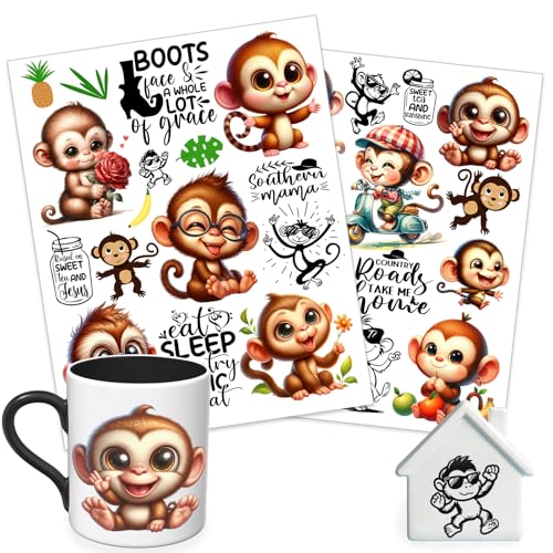 Transfert UV DTF singe mignon autocollant permanent pour customisation mug