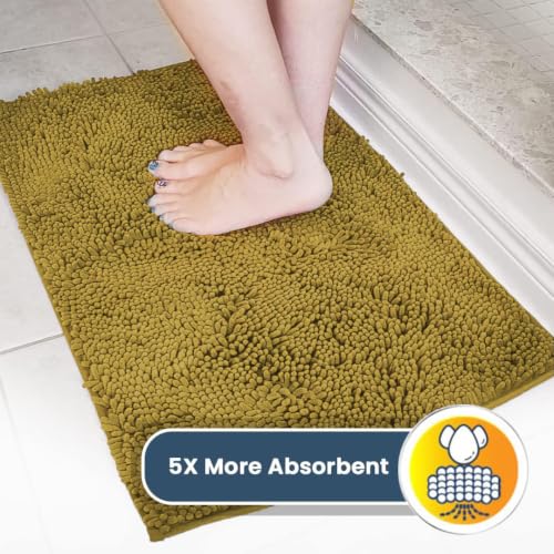 Image of Muddy Mat | Super Water Absorbent Door Mat Indoor, Microfiber Quick Dry Chenille Entryway Rug, Slip Resistant Front Door Mat, Indoor Mats for Entryway, Machine Washable Pet Rug, Mustard 19 inch x 30 inch