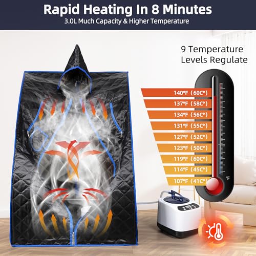 BOCHPOWER Portable Sauna Box, 3.0L Steamer, Remote Control, Folding Chair, 9 Levels (Basic Full Size) - Image 4